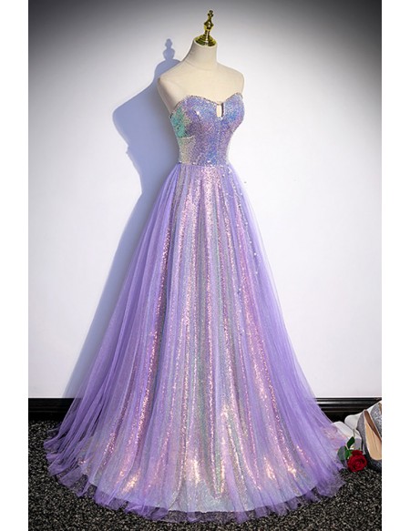 Sparkly Purple Long Aline Prom Dress For Parties #L78098 - GemGrace.com