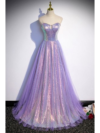 Sparkly Purple Long Aline Prom Dress For Parties