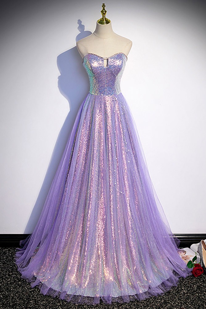 Sparkly Purple Long Aline Prom Dress For Parties #L78098 - GemGrace.com