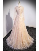 Elegant Champagne Long Evening Prom Dress with Beaded Square Neckline