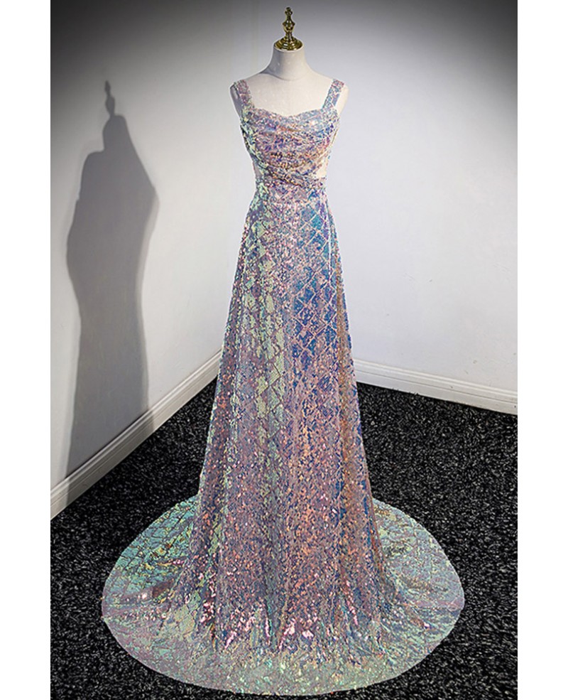 Sparkly Sequined Long Prom Dress with Removable Train #L78028 ...