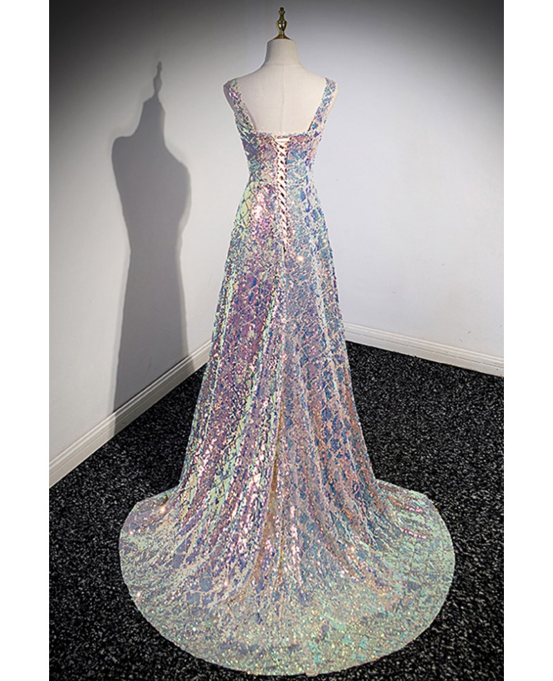 Sparkly Sequined Long Prom Dress with Removable Train #L78028 ...