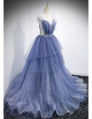 Stunning Ballgown Ruffled Tulle Long Prom Dress with Train