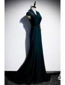 Dark Green Mermaid Vneck Evening Dress with Bling Stones