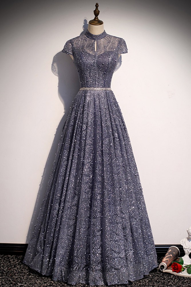 Sparkly Rhinestone High Neck Long Sleeve Prom Dress main image 1
