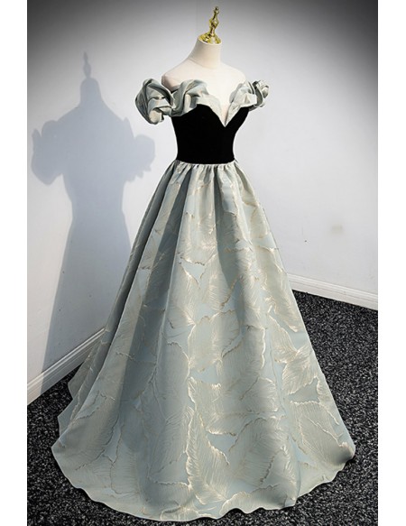 Unique Leaf Pattern Long Prom Dress Off Shoulder #L78129 - GemGrace.com