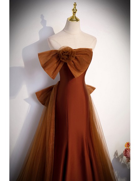 Classy Brown Evening Dress with Big Bows Removable Skirt