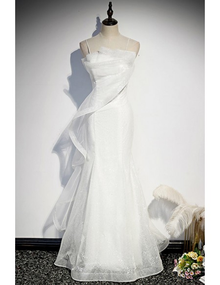 Elegant White Mermaid Formal Dress with Bling Ruffles