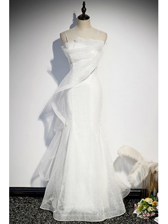 Elegant White Mermaid Formal Dress with Bling Ruffles