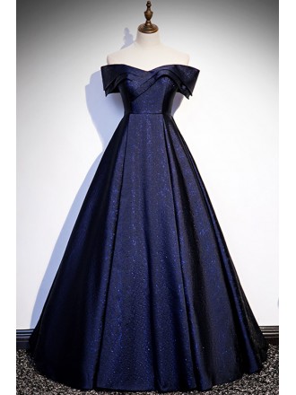 Navy Blue Off Shoulder Ballgown Prom Dress