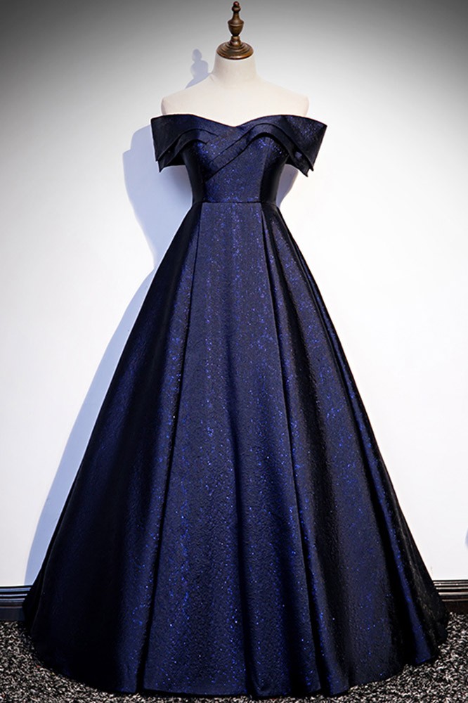 Navy Blue Off Shoulder Ballgown Prom Dress #L78241 - GemGrace.com