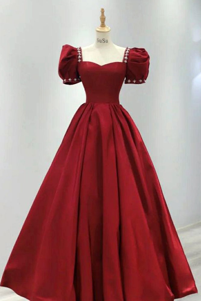 Burgundy Square Neck Mini Dress for Womens Party Dress Homecoming Gown UQH0257