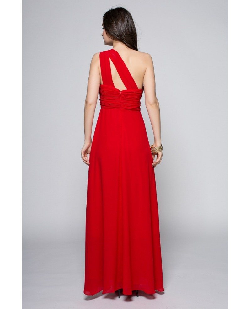 Red Pleated One Shoulder Long Bridesmaid Dress #CK374 $82.4 - GemGrace.com