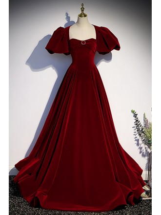 Elegant Long Velvet Evening Dress with Bubble Sleeves