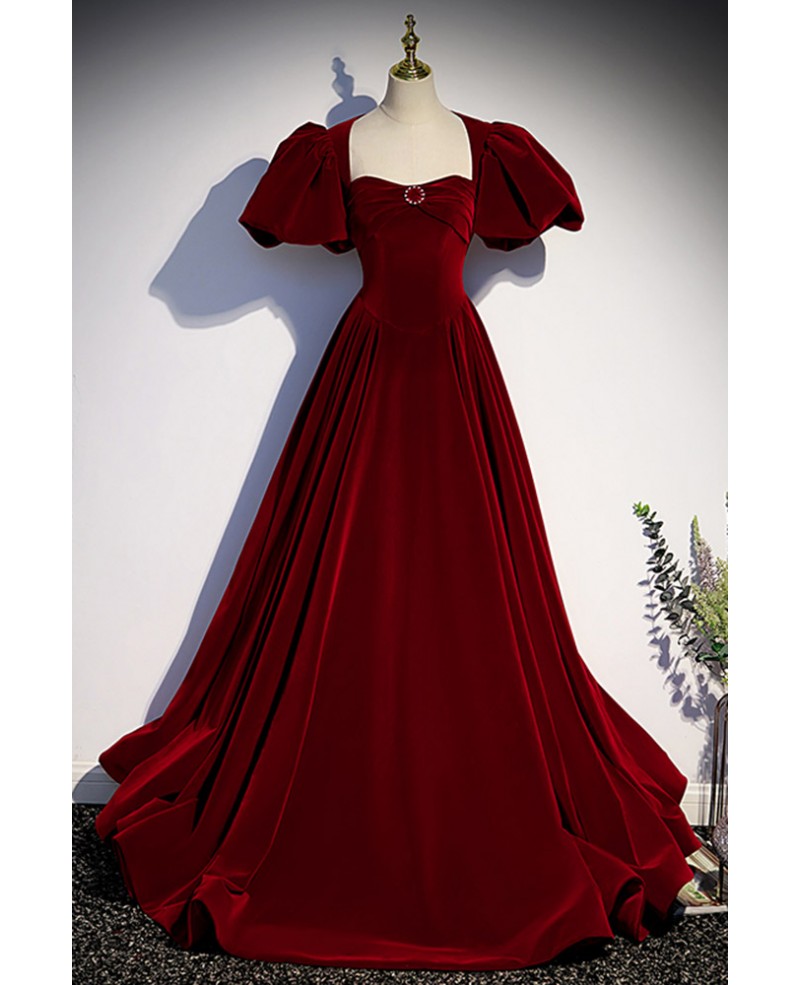Elegant Long Velvet Evening Dress with Bubble Sleeves #L78075 ...