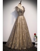 Gorgeous Sparkly Gold Sequins Long Prom Dress with Straps