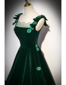 Dark Green Long Velvet Simple Prom Dress with Straps