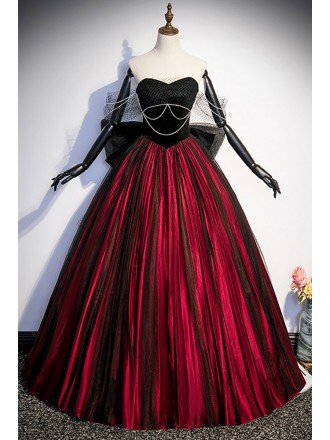 Gothic Black And Red Ballgown Prom Dress with Removable Big Bow