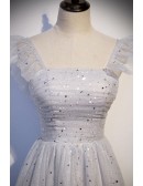 Lovely Bling Stars Tea Length Party Dress with Square Neckline