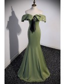 Green Off Shoulder Mermaid Prom Dress For Formal