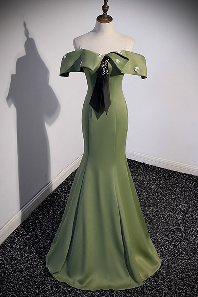 One Shoulder Dusty Green Mermaid Floral Formal Dress main image 1