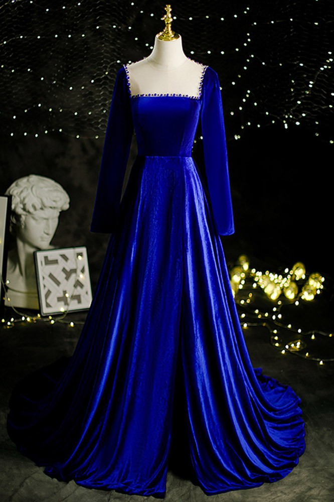 royal blue velvet dress