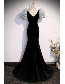 Long Black Mermaid Evening Dress with Removable Big Bow In Back