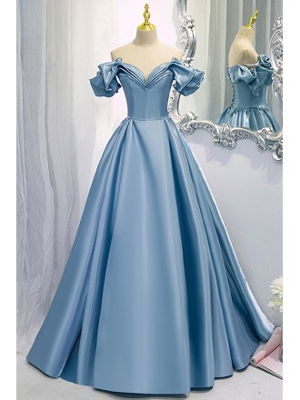 Gorgeous Off Shoulder Blue Long Prom Dress with Laceup