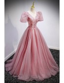 Sparkly Pink Tulle Ballgown Prom Dress with Butterflies