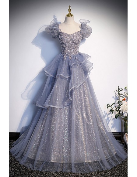 Bling Silver Ruffled Ballgown Prom Dress with Ruffles #L78050 ...