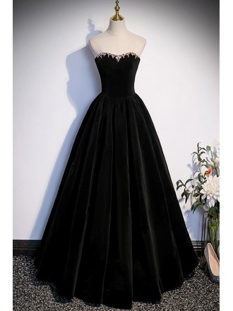 Long Black Velvet Prom Dress with Removable Sleeves