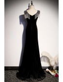 Slim Long Black Velvet Evening Dress with Sequins