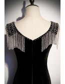 Slim Long Black Velvet Evening Dress with Sequins