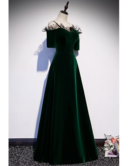 Dark Green Long Velvet Aline Formal Dress