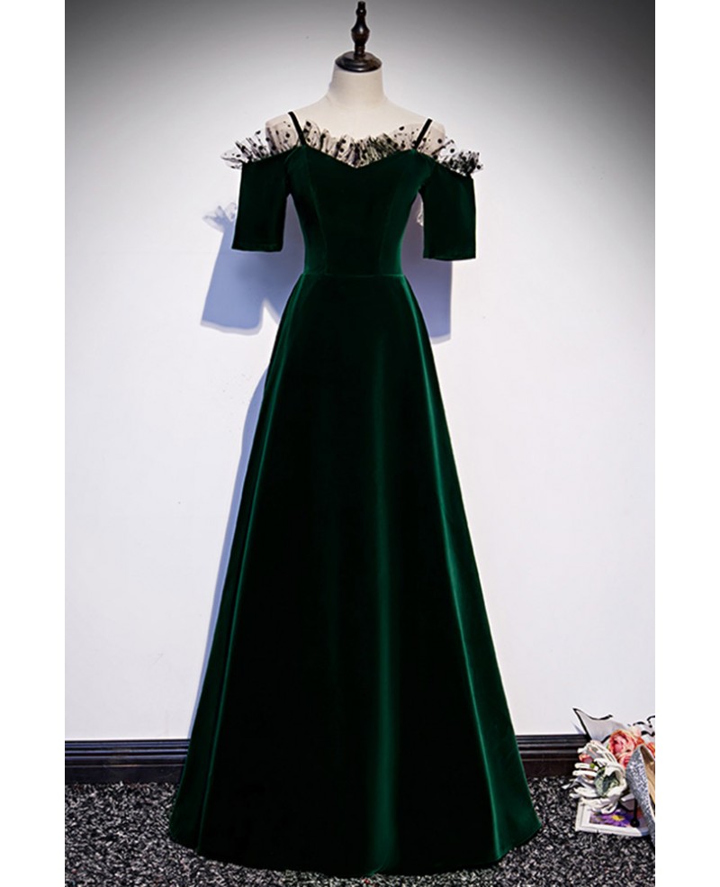 Dark Green Long Velvet Aline Formal Dress #L78251 - GemGrace.com