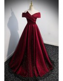 Pleated Off Shoulder Satin And Bling Tulle Prom Dress Elegant