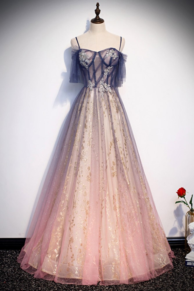 Ombre Tulle Long Prom Dress with Bling Sequins #L78276 - GemGrace.com