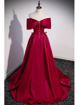 Elegant Burgundy Long Satin Prom Dress with Beading