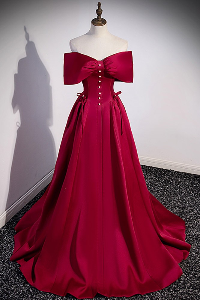Elegant Burgundy 3D Floral Embellished Strapless Satin Long Prom Dress Evening Dress main image 1
