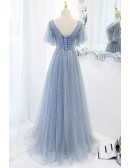 Flowy Long Tulle Aline Prom Dress with Beadings
