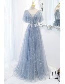 Flowy Long Tulle Aline Prom Dress with Beadings