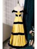 Black And Yellow Striped Aline Long Formal Dress
