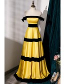 Black And Yellow Striped Aline Long Formal Dress