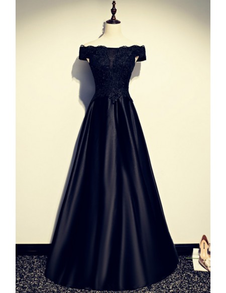 Off Shoulder Long Black Prom Dress with Sequined Lace #L78310 ...