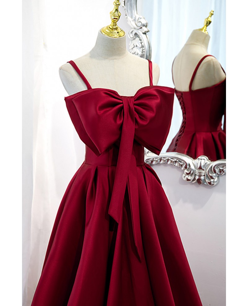 Burgundy Long Satin Elegant Prom Dress with Spaghetti Straps #L78214 ...