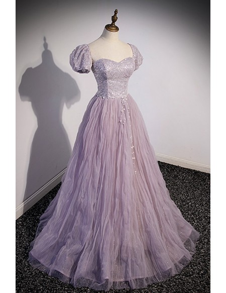 Purple Long Tulle Prom Dress with Bling