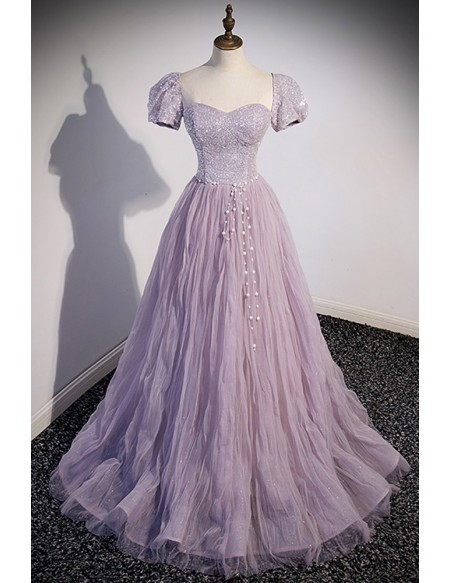 Purple Long Tulle Prom Dress with Bling