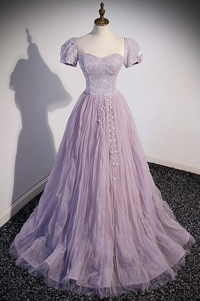 Purple Long Tulle Prom Dress with Bling #L78070 - GemGrace.com