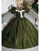 Green Midi Formal Party Dress with 3d Flowers