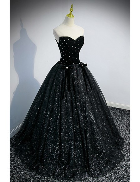 Fantasy Bling Black Ballgown Prom Dress with Removable Sleeves